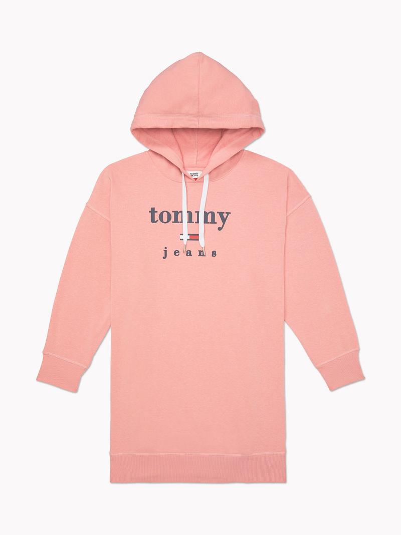 Női Tommy Hilfiger Essential French Terry Hoodie Dresses Rózsaszín | HU 66NWY